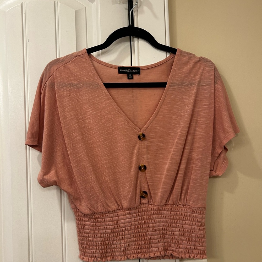 Almost Famous Peach Button-Front Blouse